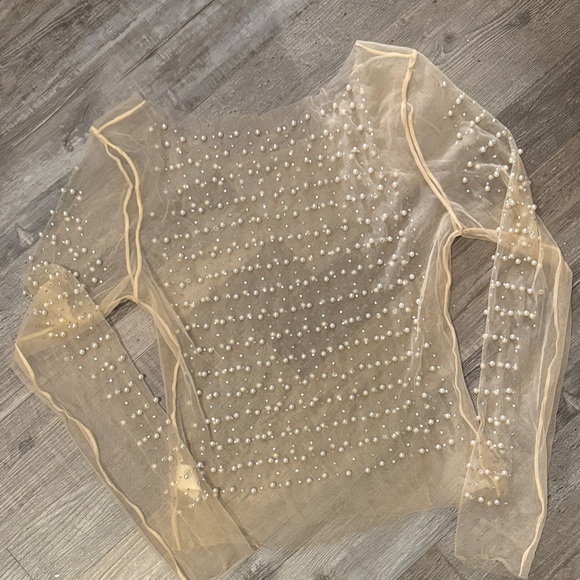 Sheer Beaded Long Sleeve Top XL - Picture 2 of 5